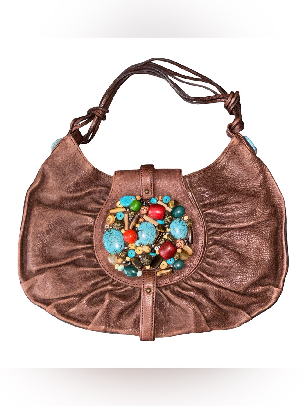 Cole Haan G Series Hobo Shoulder Bag Bead & Stones Embellished Boho Purse